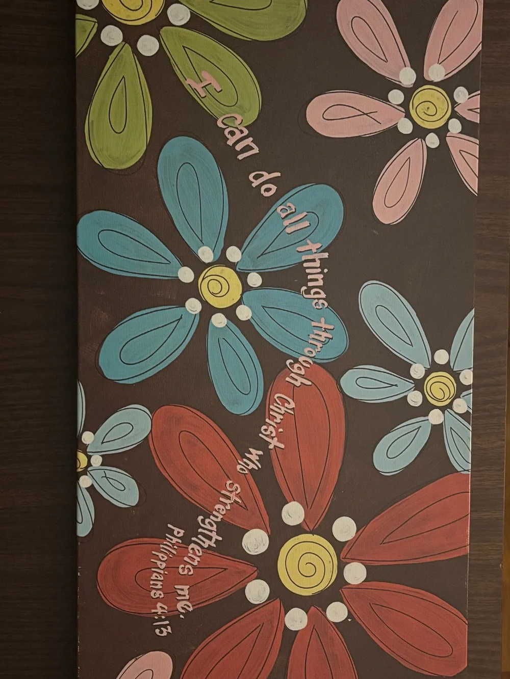 Floral Faith Wall Art - Teal, Red & Pink Decorative Canvas